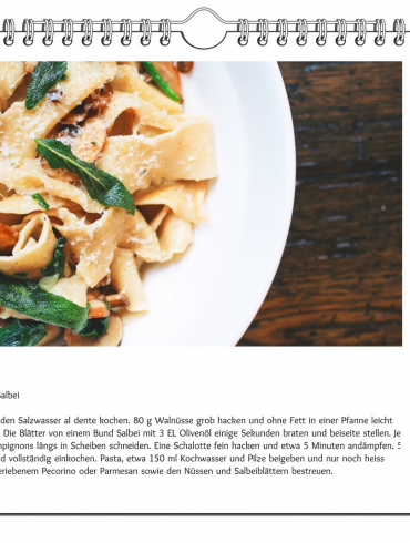 Beispielseite Kochkalender mit Tagliatelle-Rezept