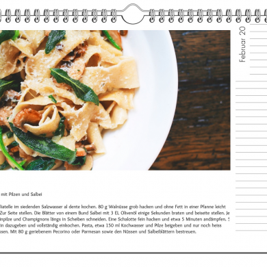 Beispielseite Kochkalender mit Tagliatelle-Rezept