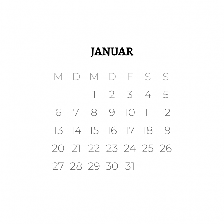 Kalenderblatt Januar 2020 Schriftart Alegreya