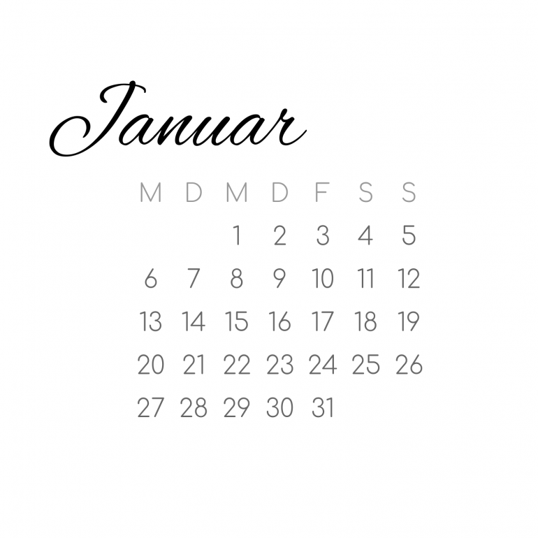 Kalender 2020 mit Schriftart Alex Brush